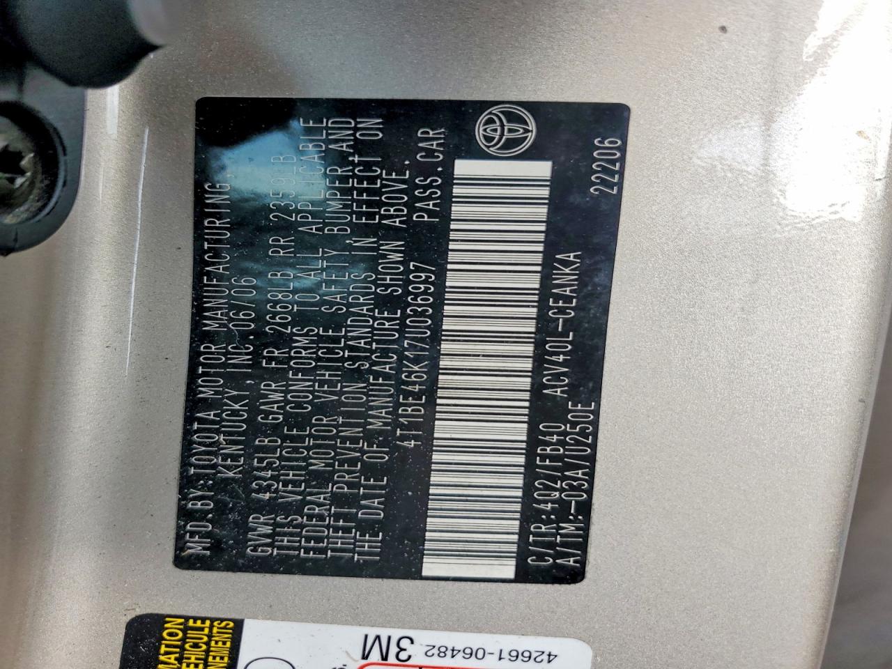 2007 TOYOTA CAMRY CE photo 12