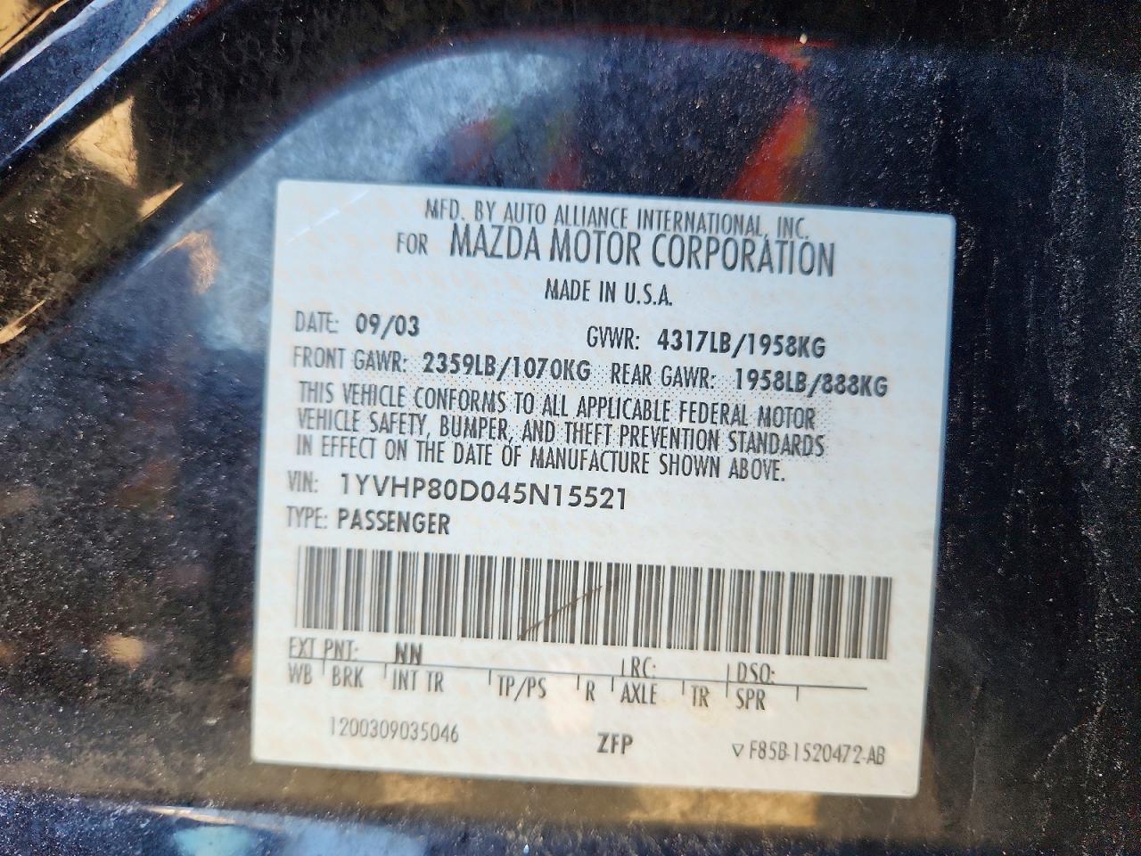 2004 MAZDA 6 S photo 12