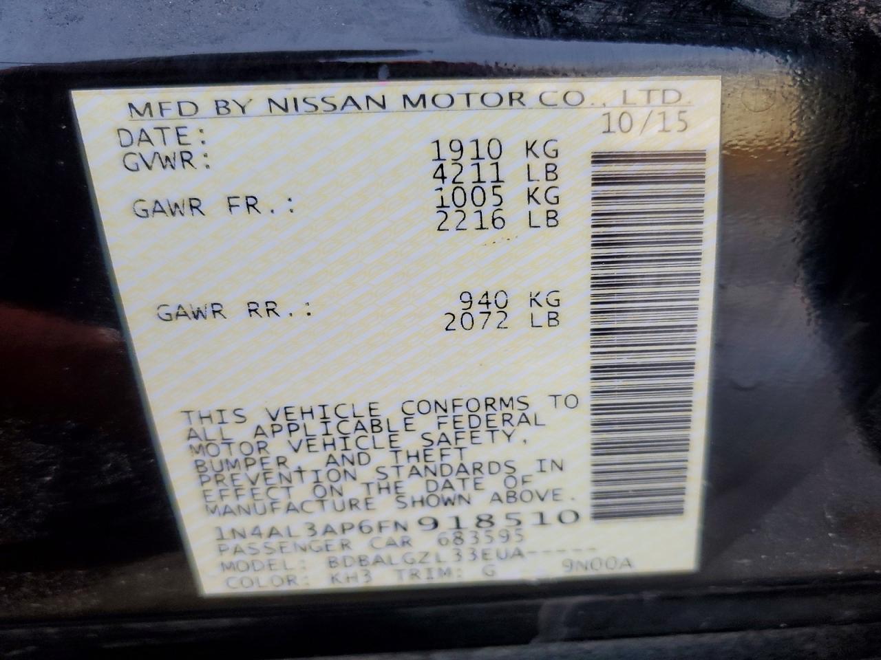 2015 NISSAN ALTIMA 2.5 photo 12