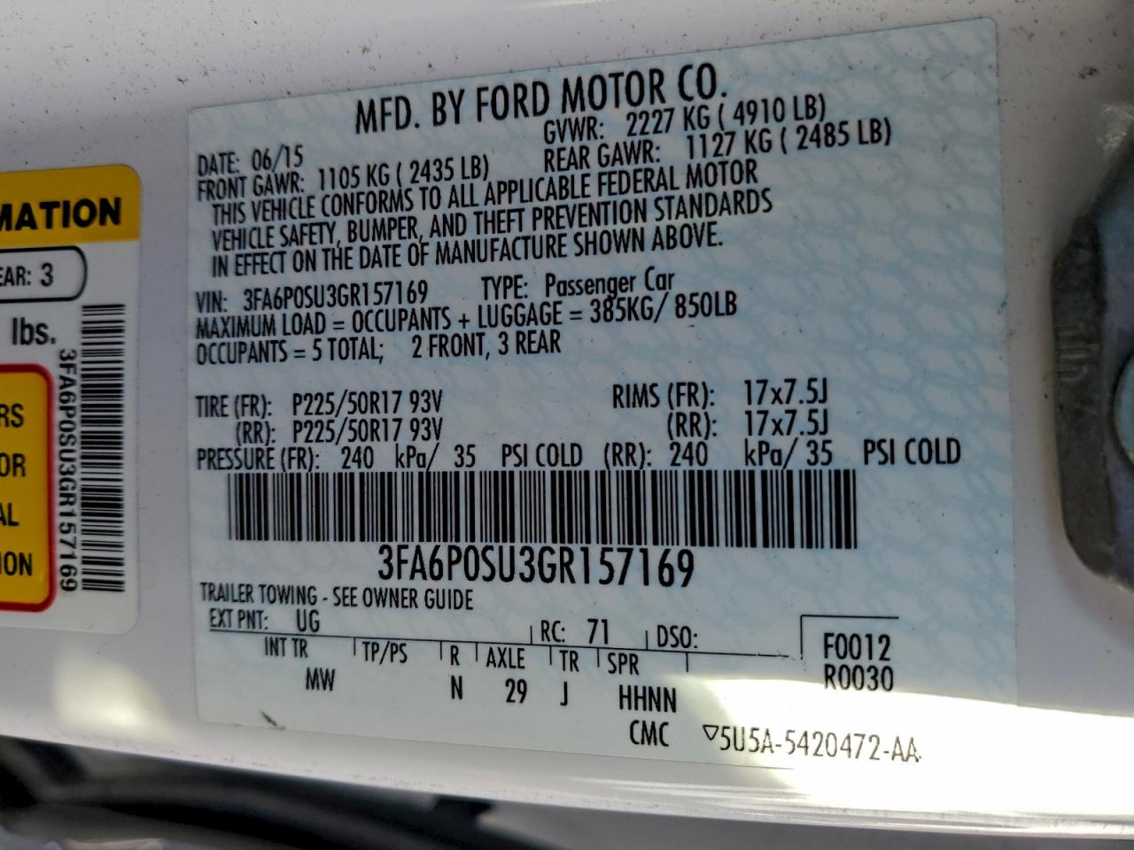 2016 FORD FUSION TITANIUM PHEV photo 12