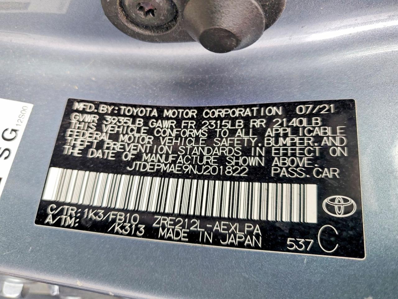 2022 TOYOTA COROLLA LE photo 12