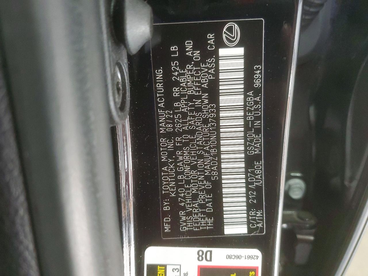 2022 LEXUS ES 350 BASE photo 12