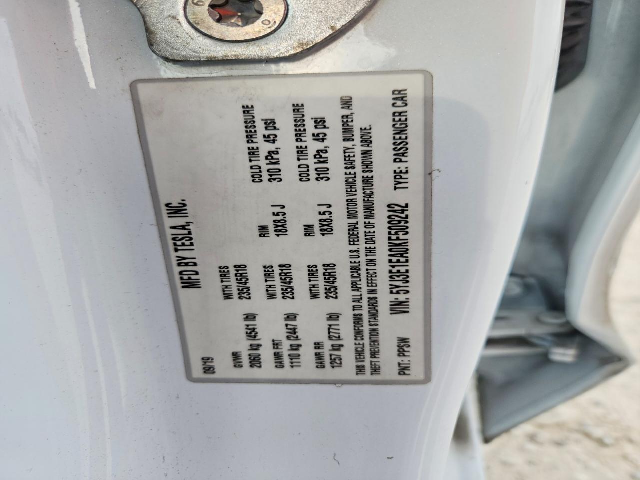 2019 TESLA MODEL 3 photo 12