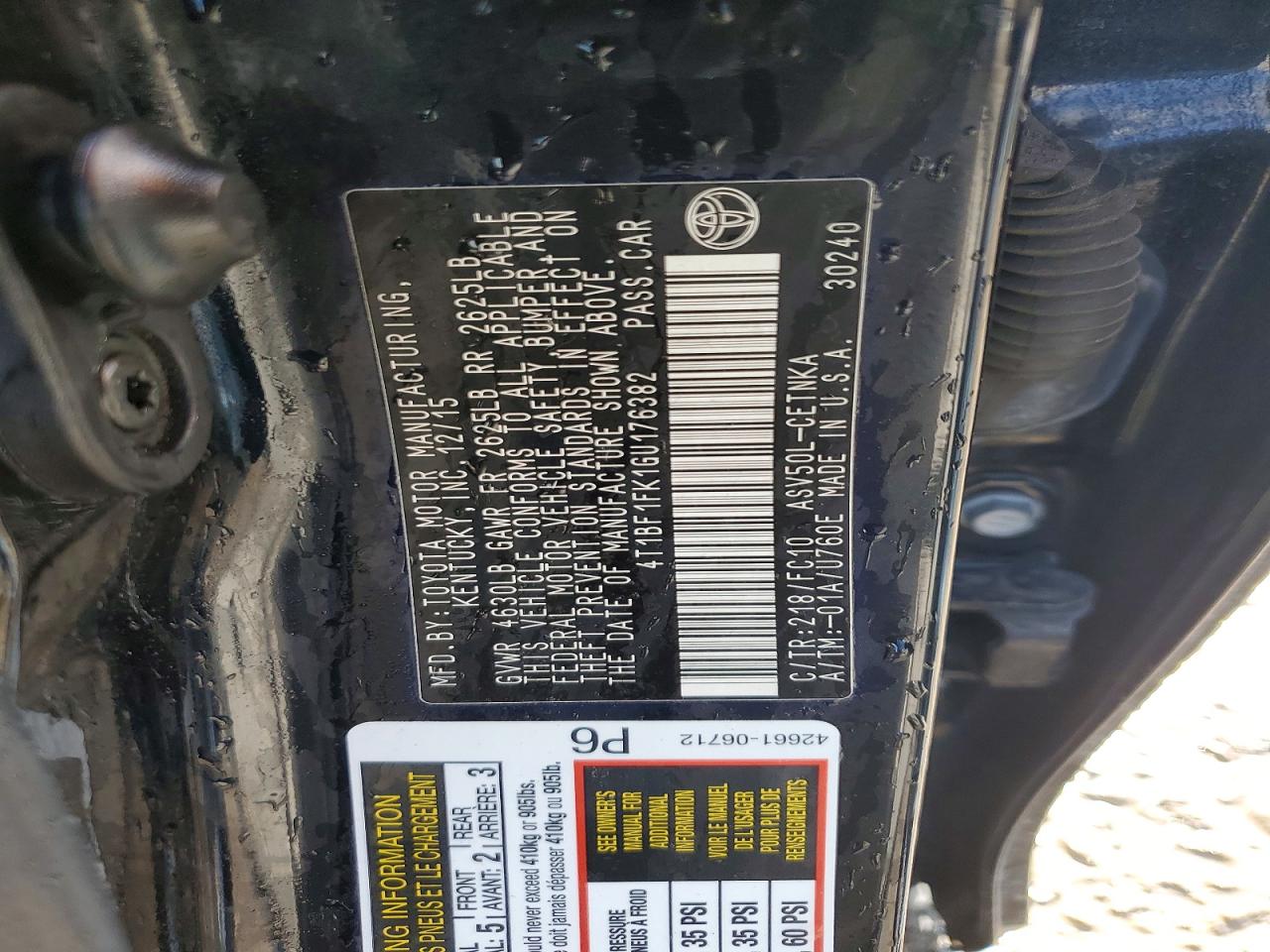 2016 TOYOTA CAMRY LE photo 12