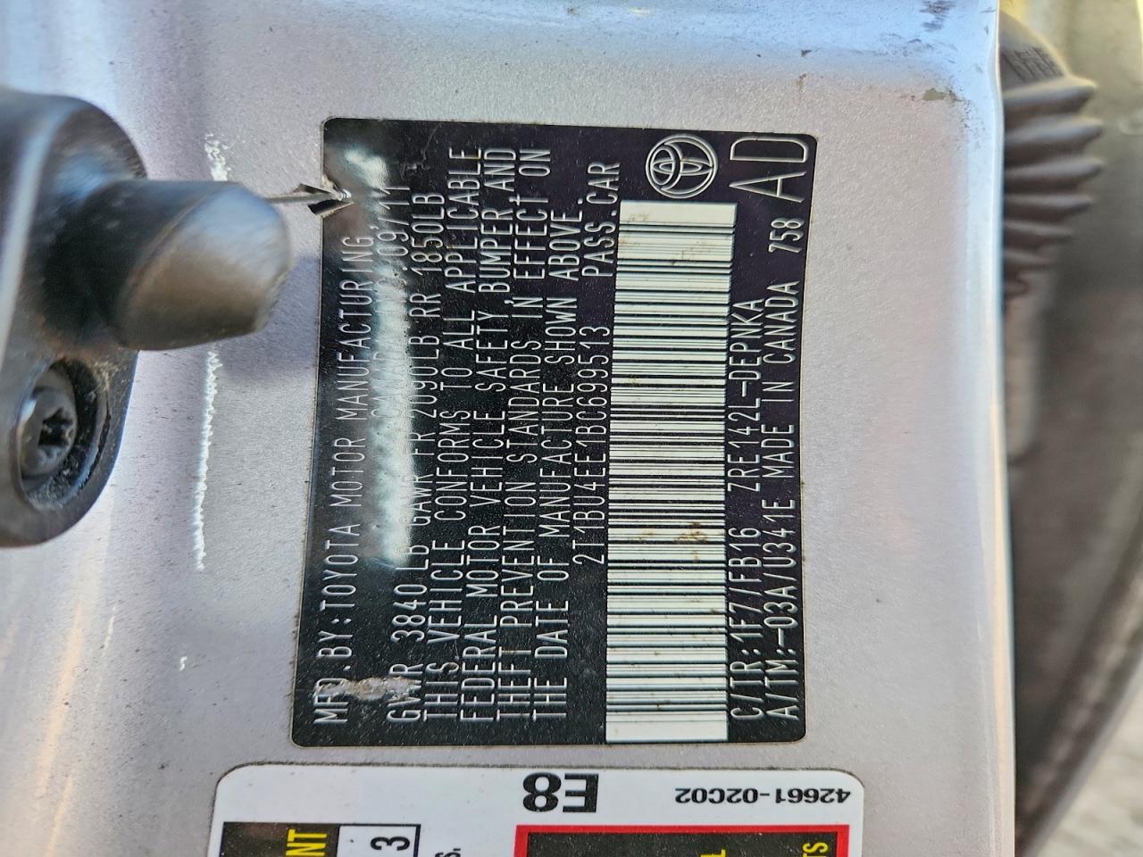 2011 TOYOTA COROLLA BASE photo 12