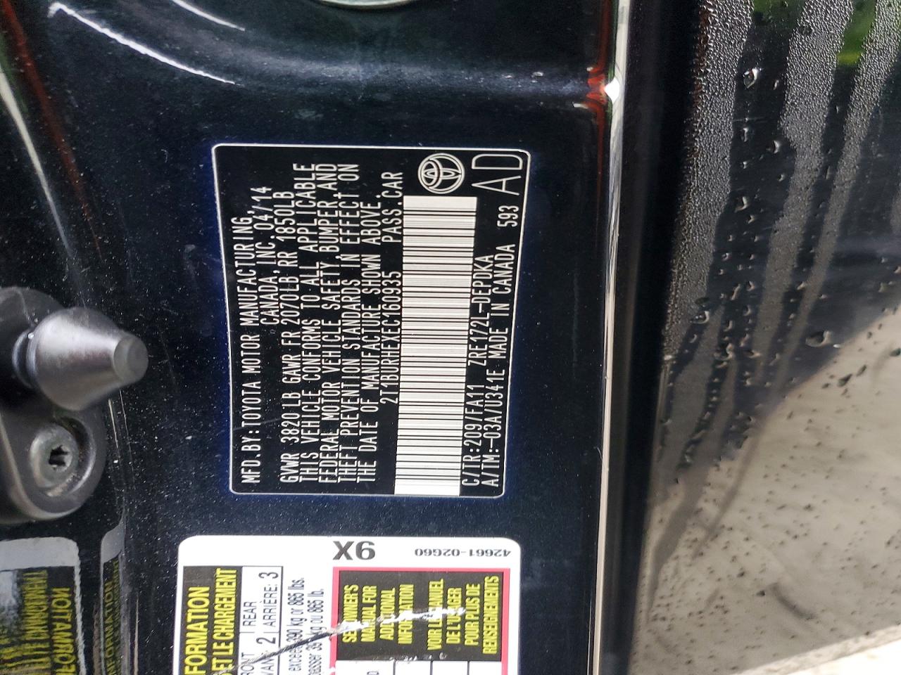 2014 TOYOTA COROLLA L photo 13