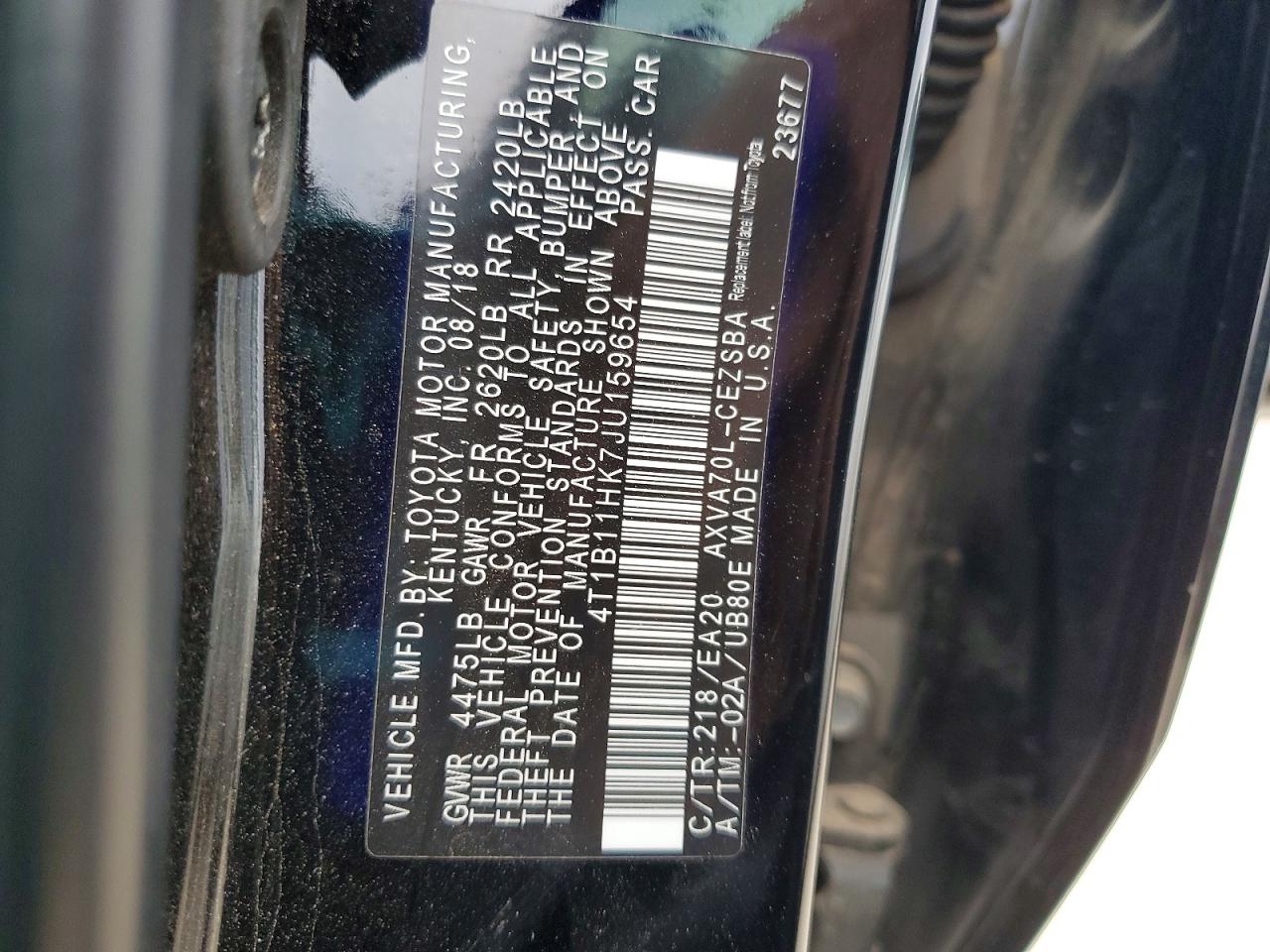 2018 TOYOTA CAMRY L photo 12