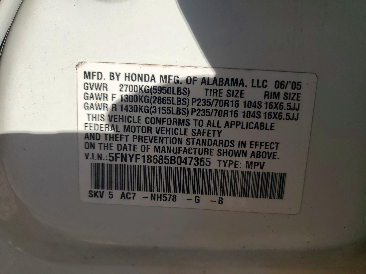 2005 HONDA PILOT EXL photo 14