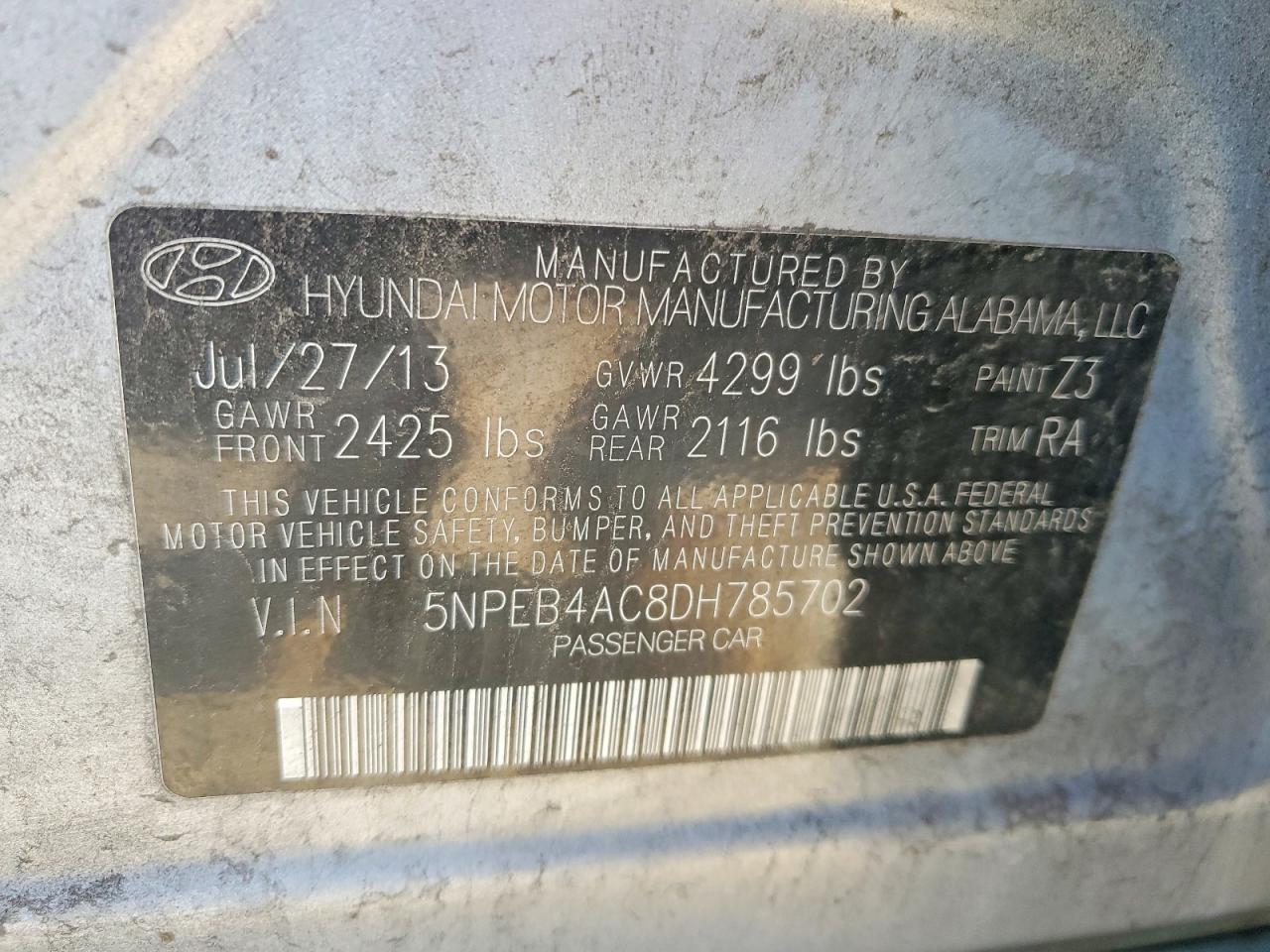 2013 HYUNDAI SONATA GLS photo 12