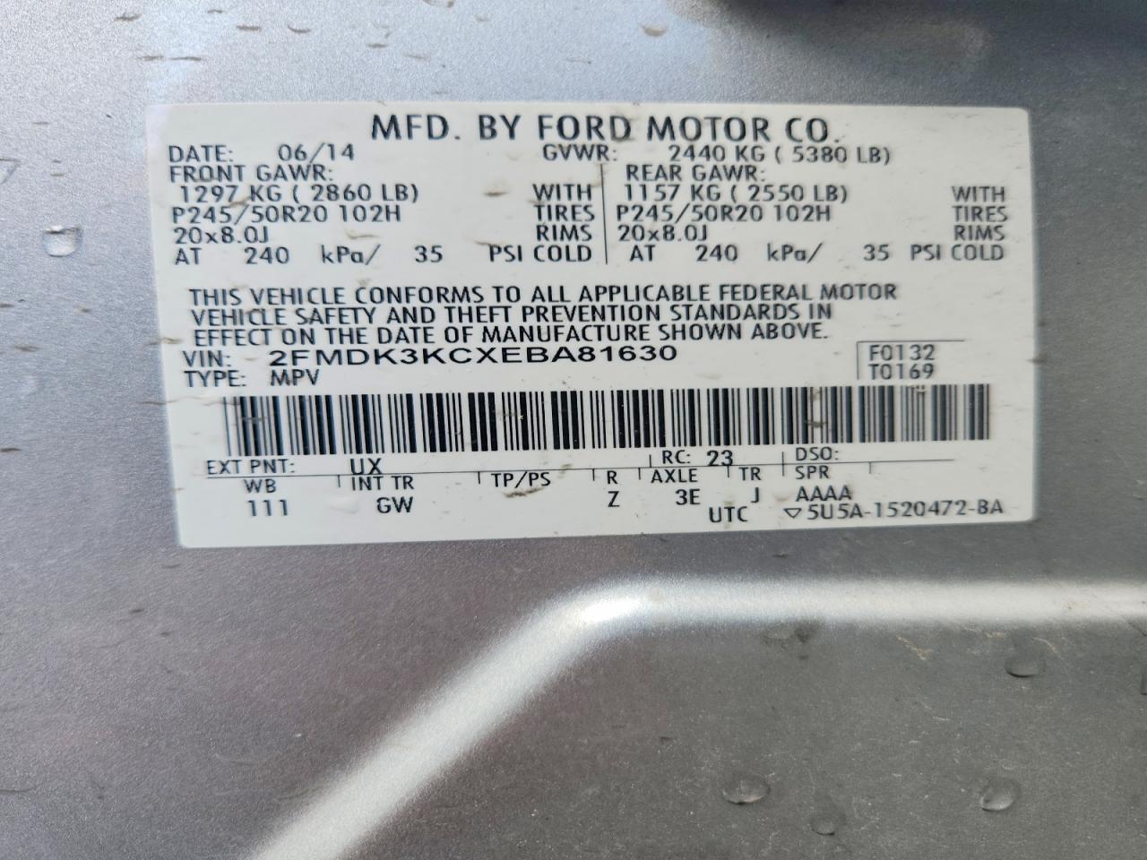 2014 FORD EDGE LIMITED photo 13