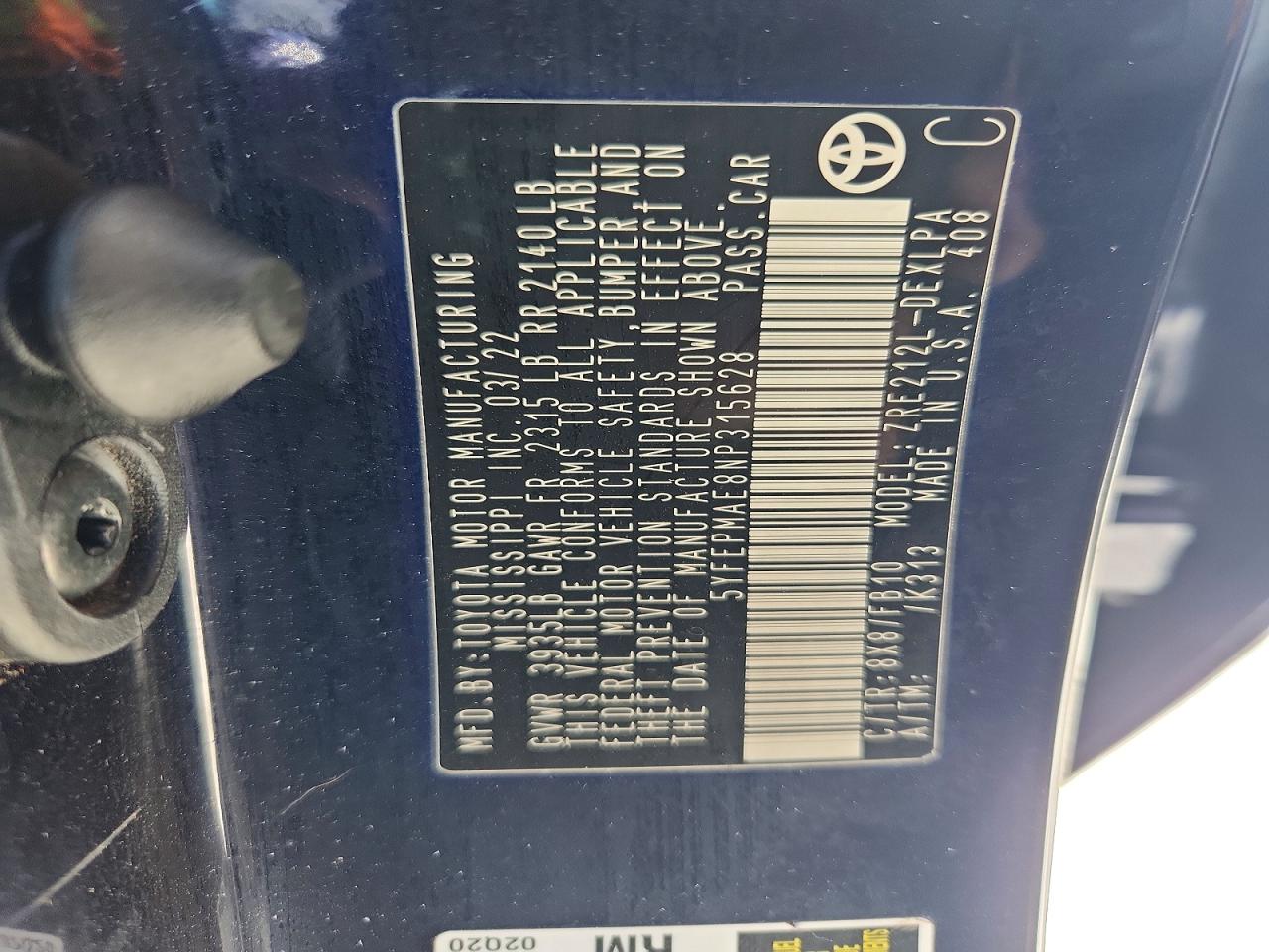 2022 TOYOTA COROLLA LE photo 12