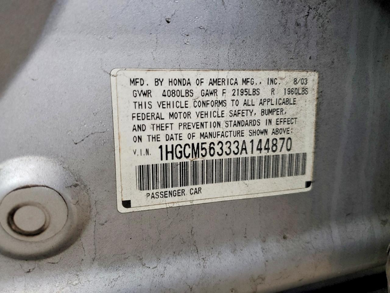 2003 HONDA ACCORD LX photo 12