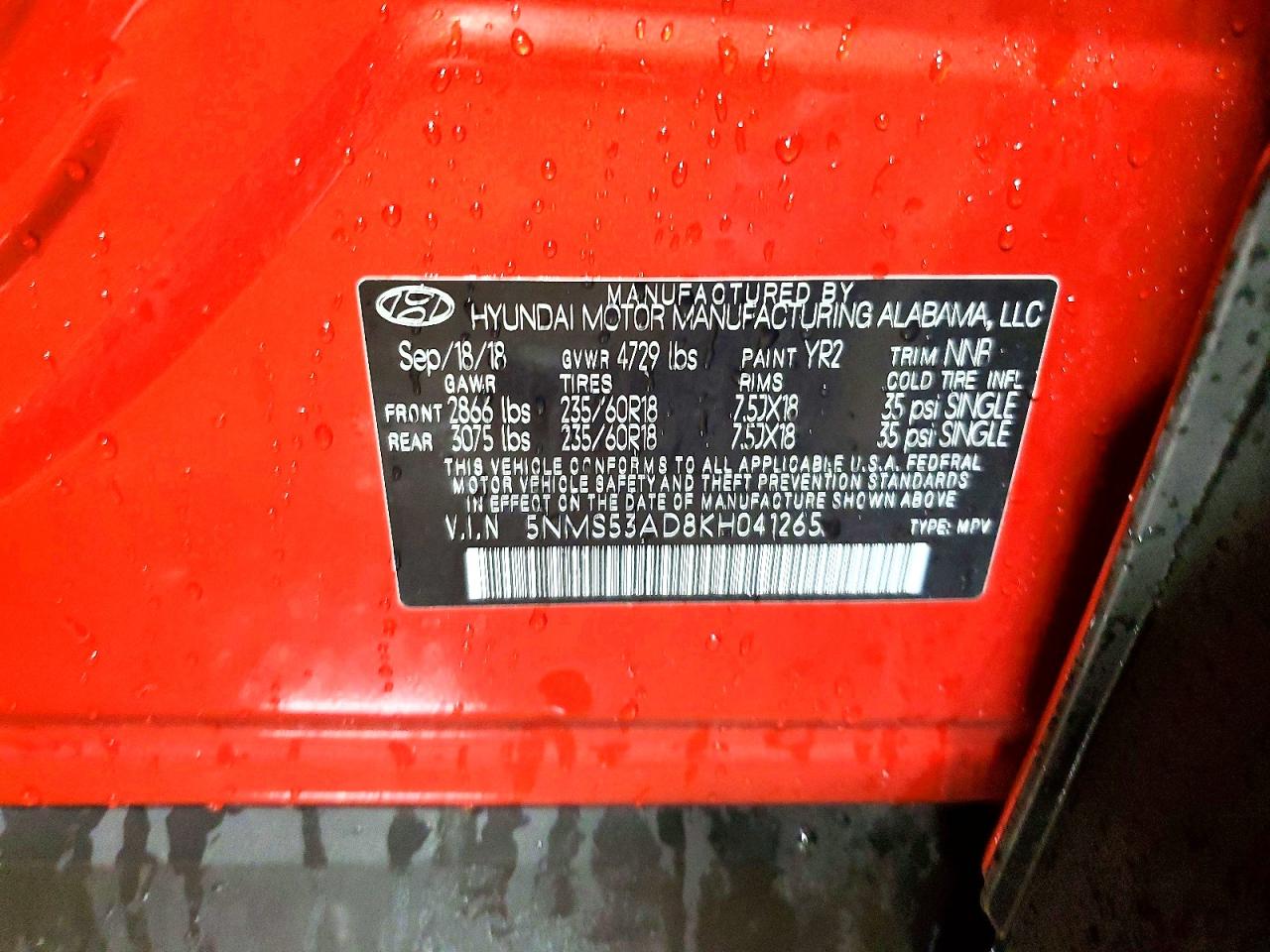 2019 HYUNDAI SANTA FE ULTIMATE 2.4L photo 12