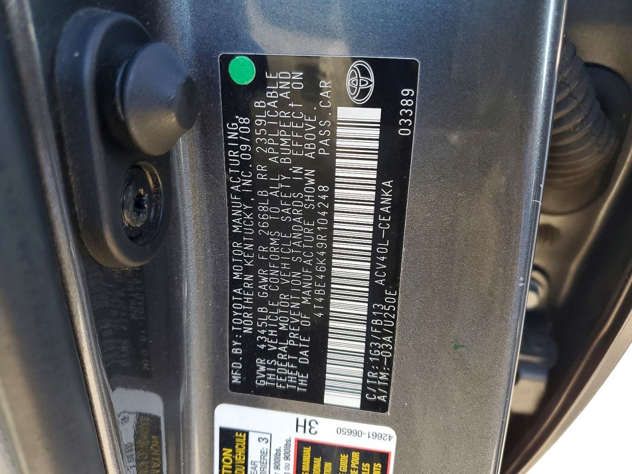 2009 TOYOTA CAMRY BASE photo 13