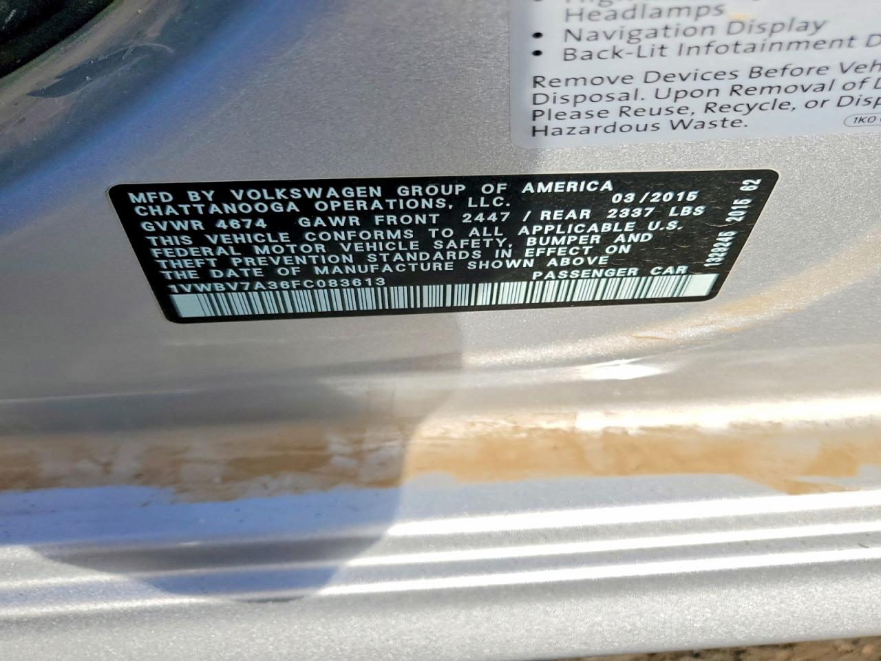 2015 VOLKSWAGEN PASSAT SE photo 34