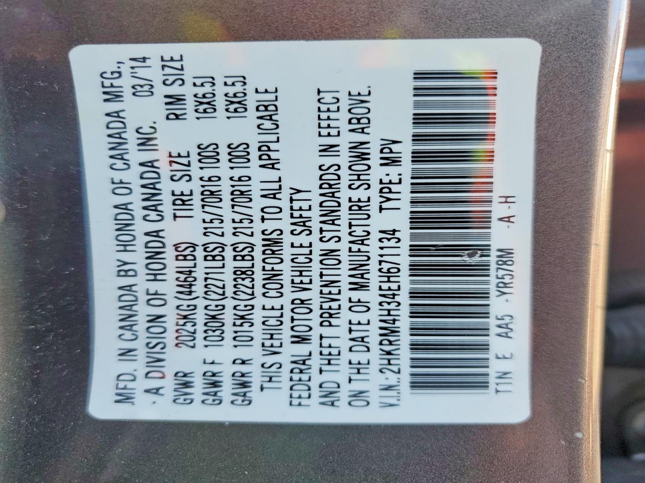 2014 HONDA CR-V LX photo 14