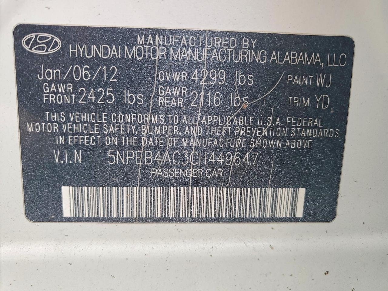 2012 HYUNDAI SONATA GLS photo 13