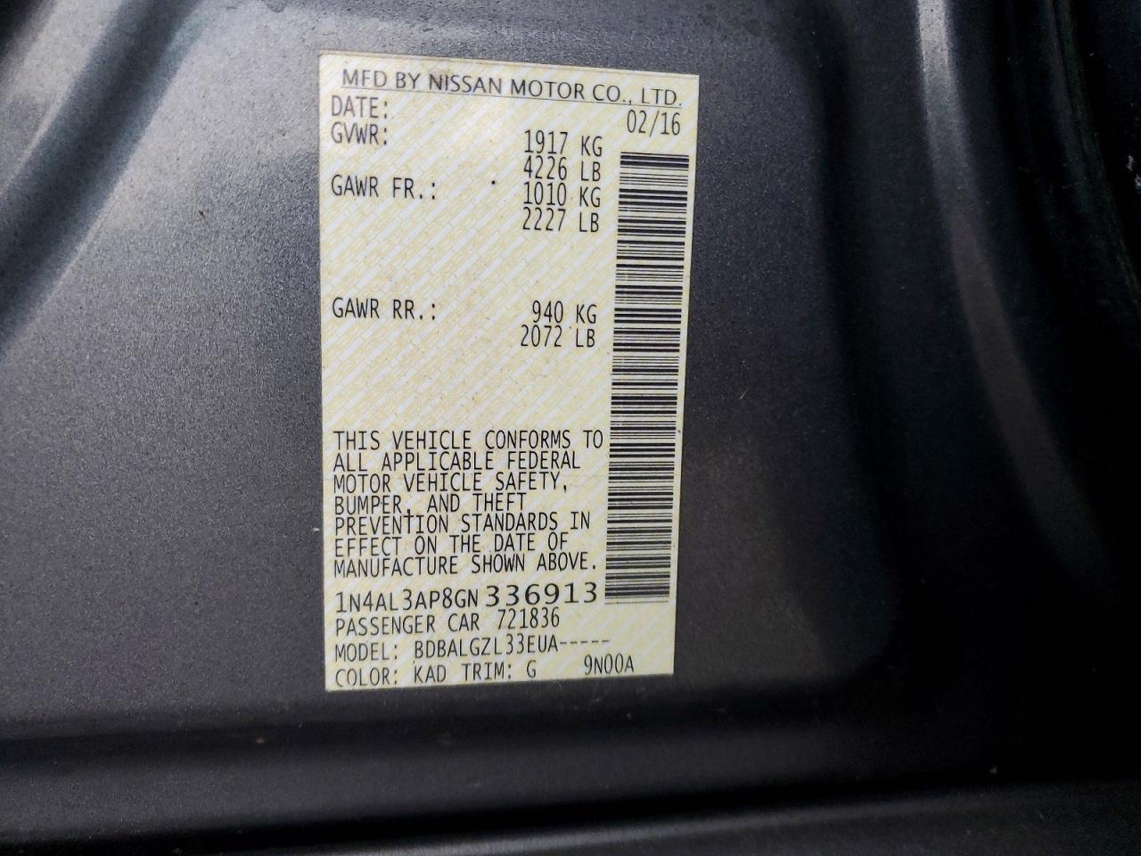 2016 NISSAN ALTIMA 2.5 photo 12