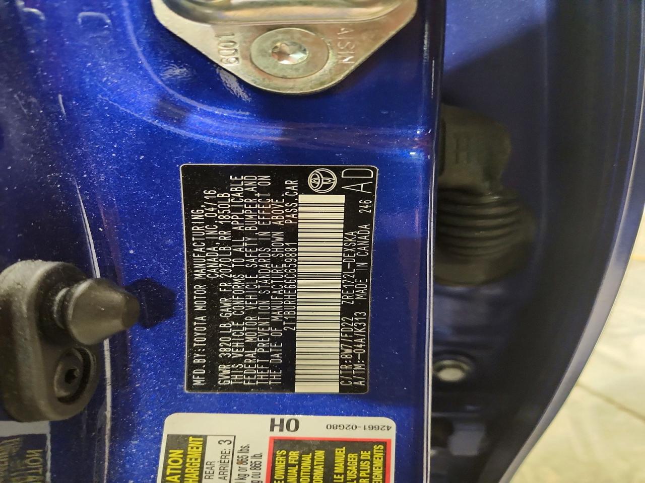 2016 TOYOTA COROLLA L photo 12