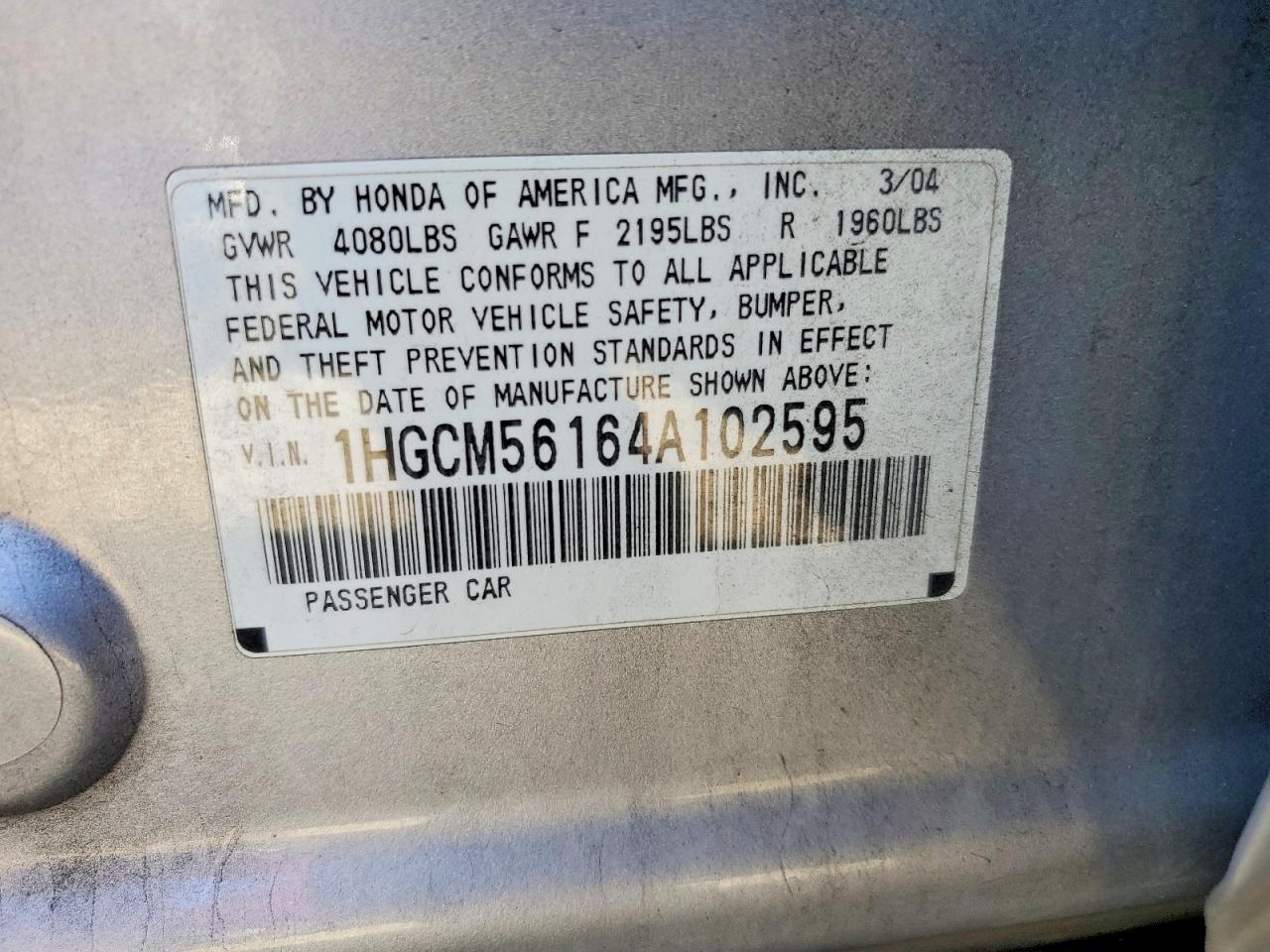 2004 HONDA ACCORD DX photo 12