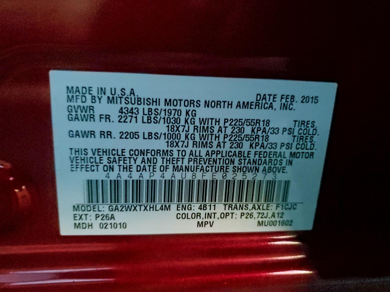 2015 MITSUBISHI OUTLANDER SPORT SE photo 14