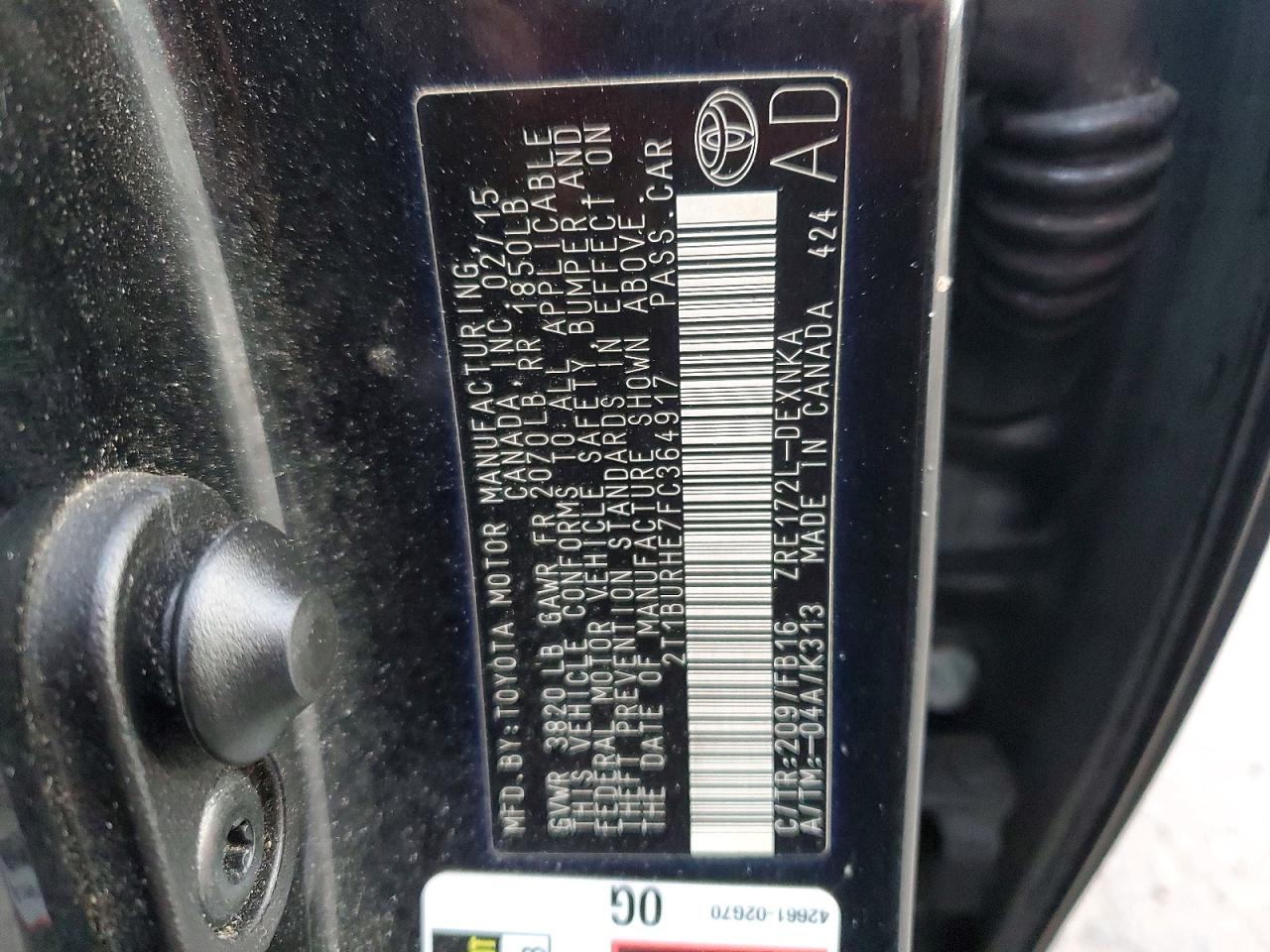 2015 TOYOTA COROLLA L photo 34