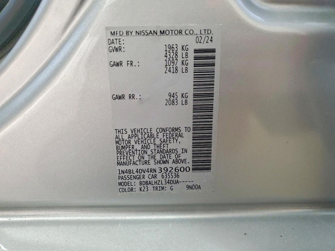 2024 NISSAN ALTIMA SV photo 12