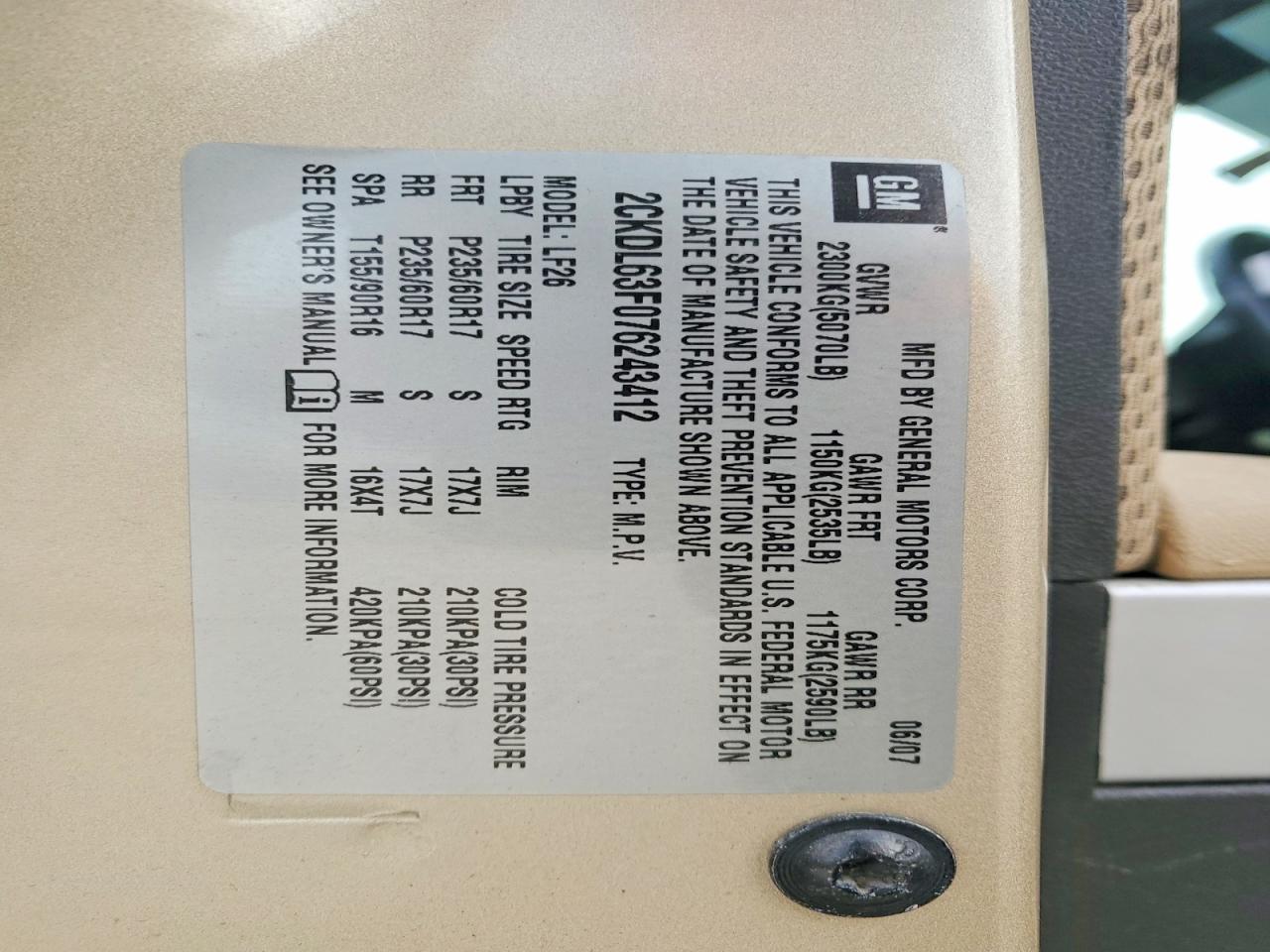2007 PONTIAC TORRENT photo 12