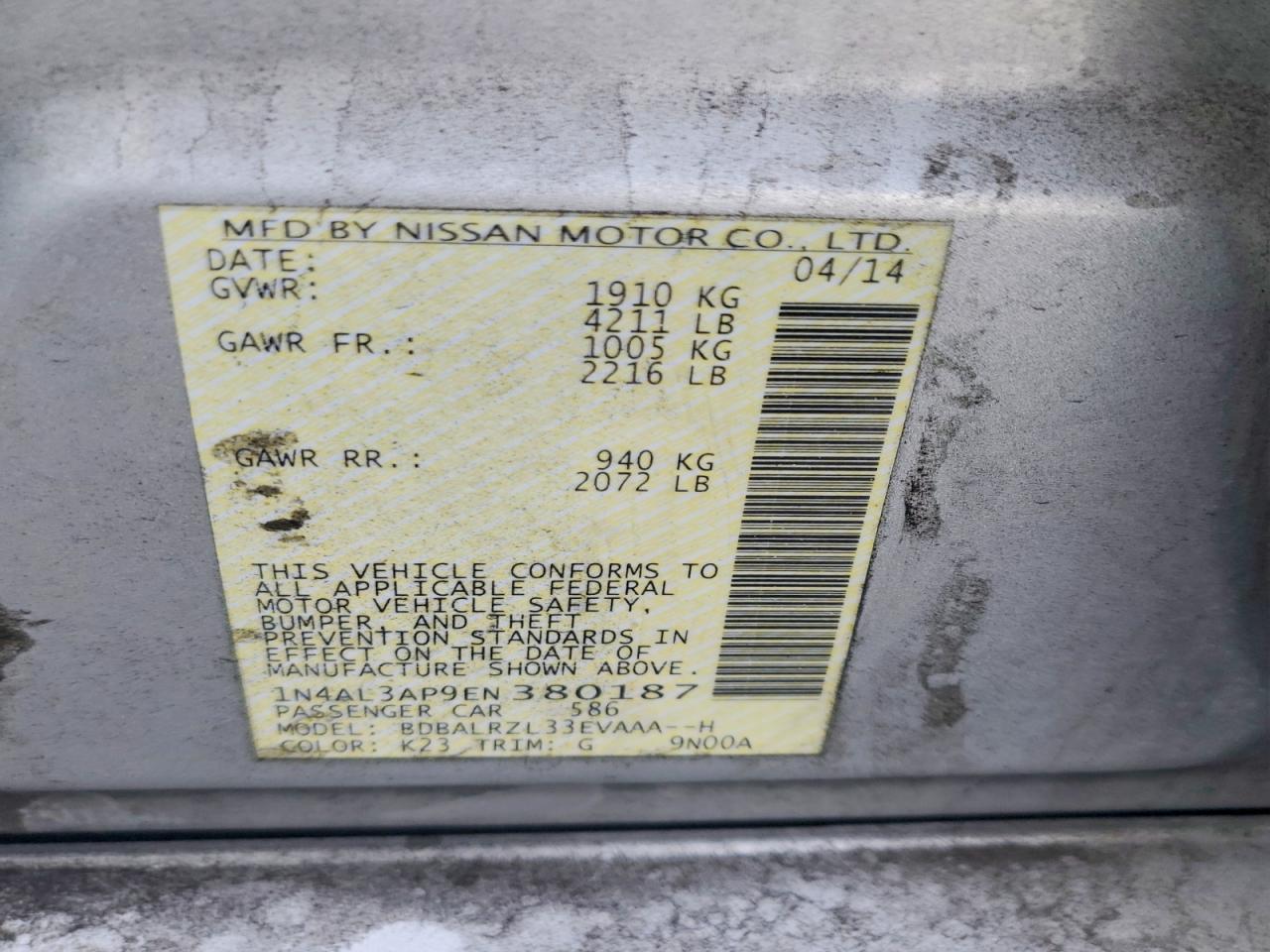 2014 NISSAN ALTIMA 2.5 photo 12