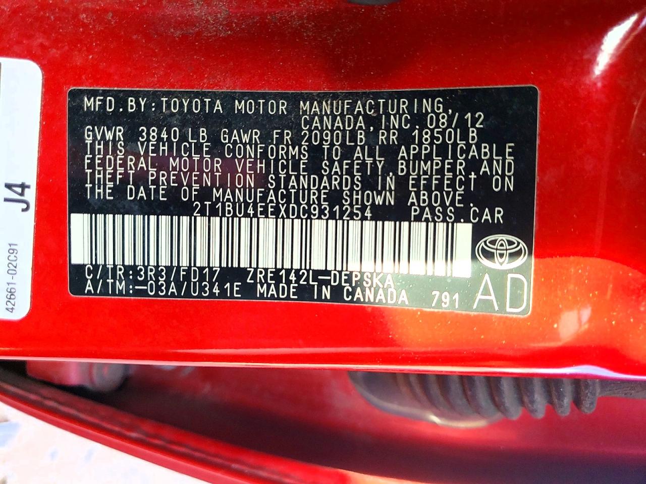 2013 TOYOTA COROLLA BASE photo 12