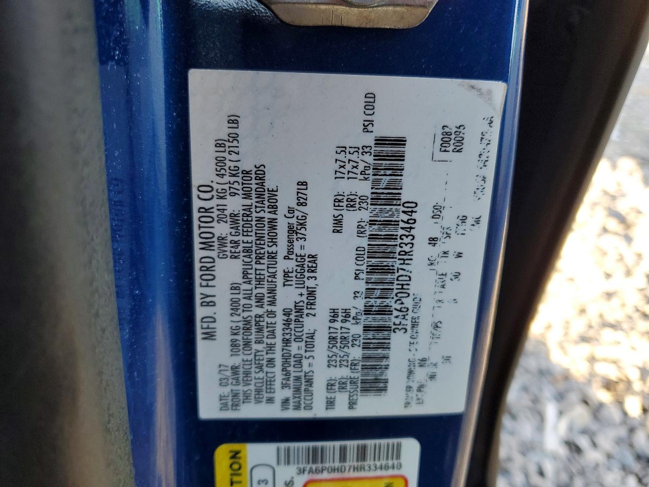 2017 FORD FUSION SE photo 12