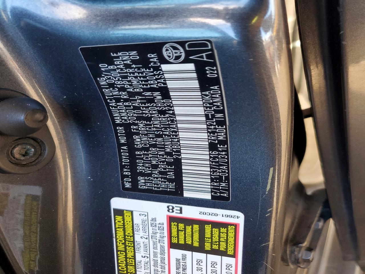2010 TOYOTA COROLLA BASE photo 12