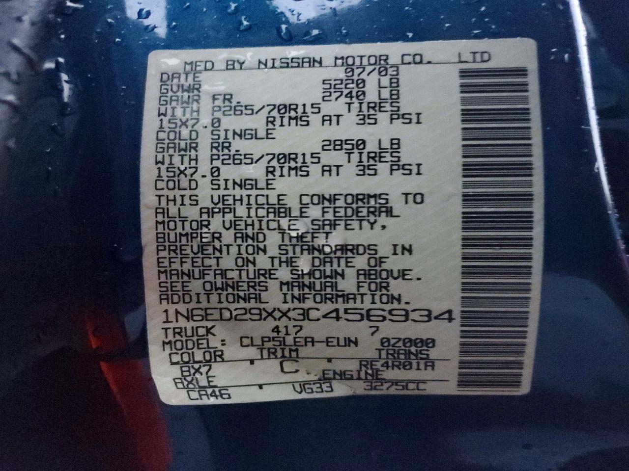 2003 NISSAN FRONTIER XE-V6 photo 12