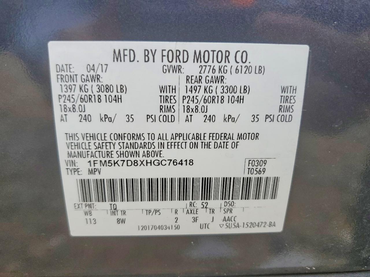 2017 FORD EXPLORER XLT photo 14