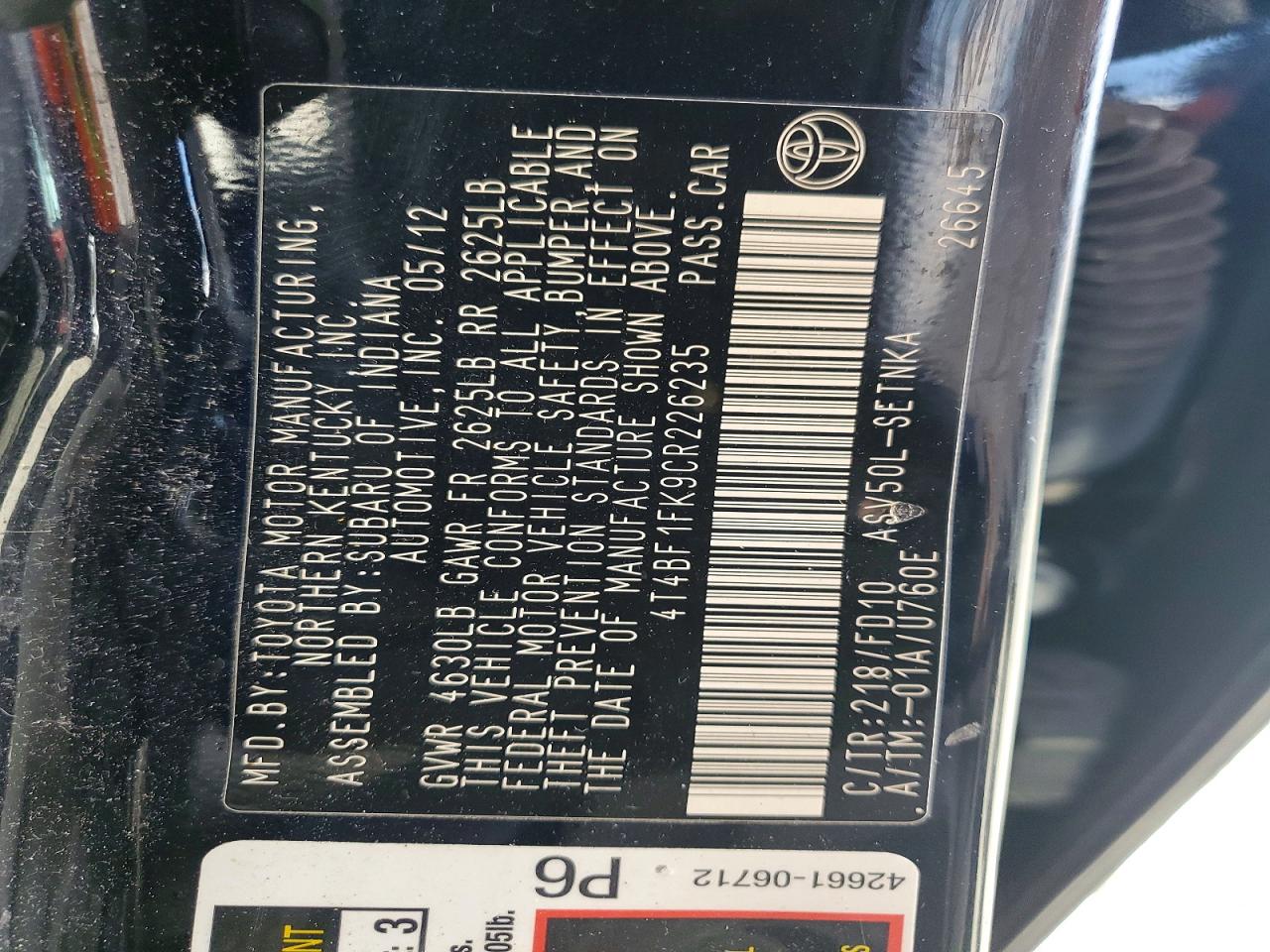 2012 TOYOTA CAMRY BASE photo 25