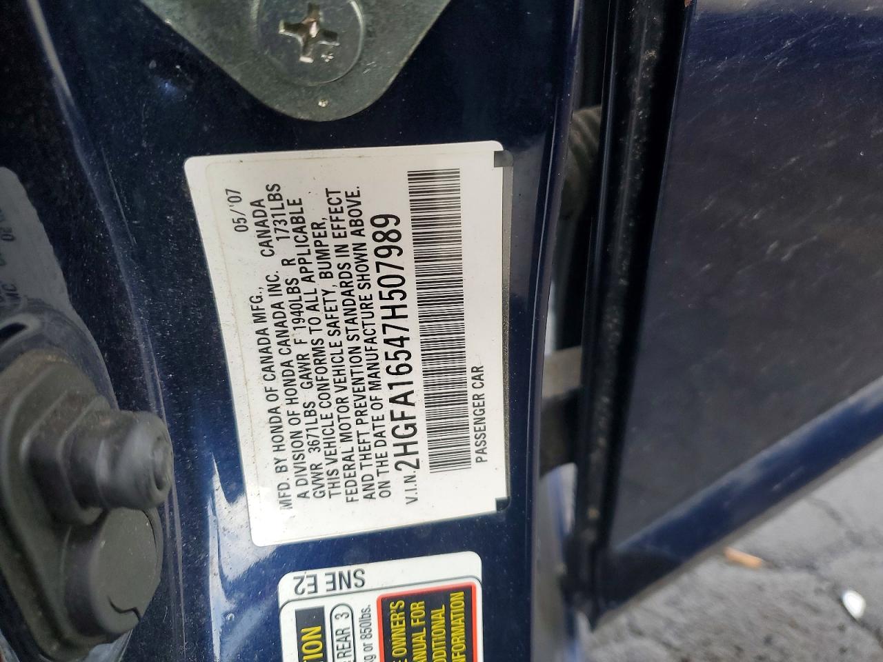2007 HONDA CIVIC LX photo 12