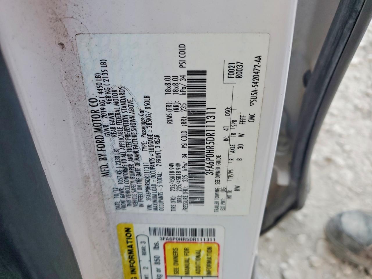 2013 FORD FUSION SE photo 13