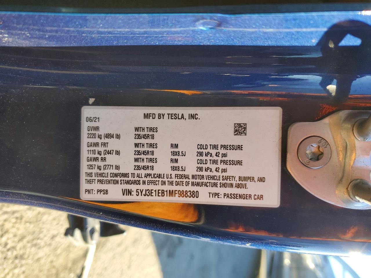 2021 TESLA MODEL 3 photo 13
