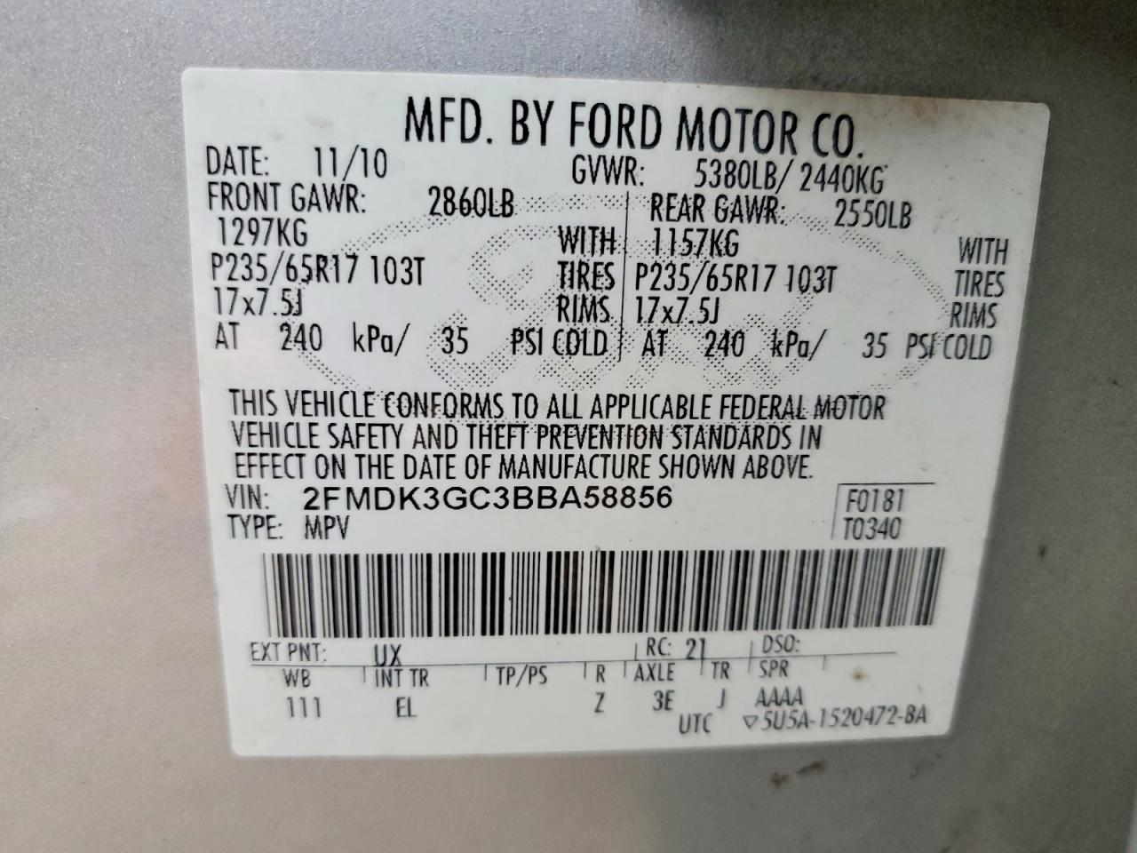 2011 FORD EDGE SE photo 13