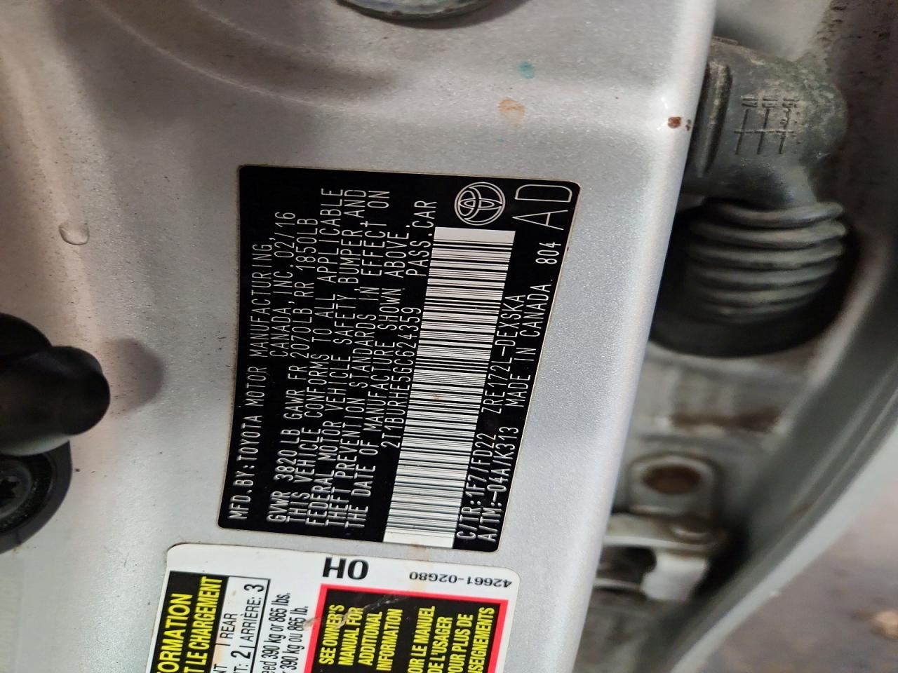 2016 TOYOTA COROLLA L photo 12