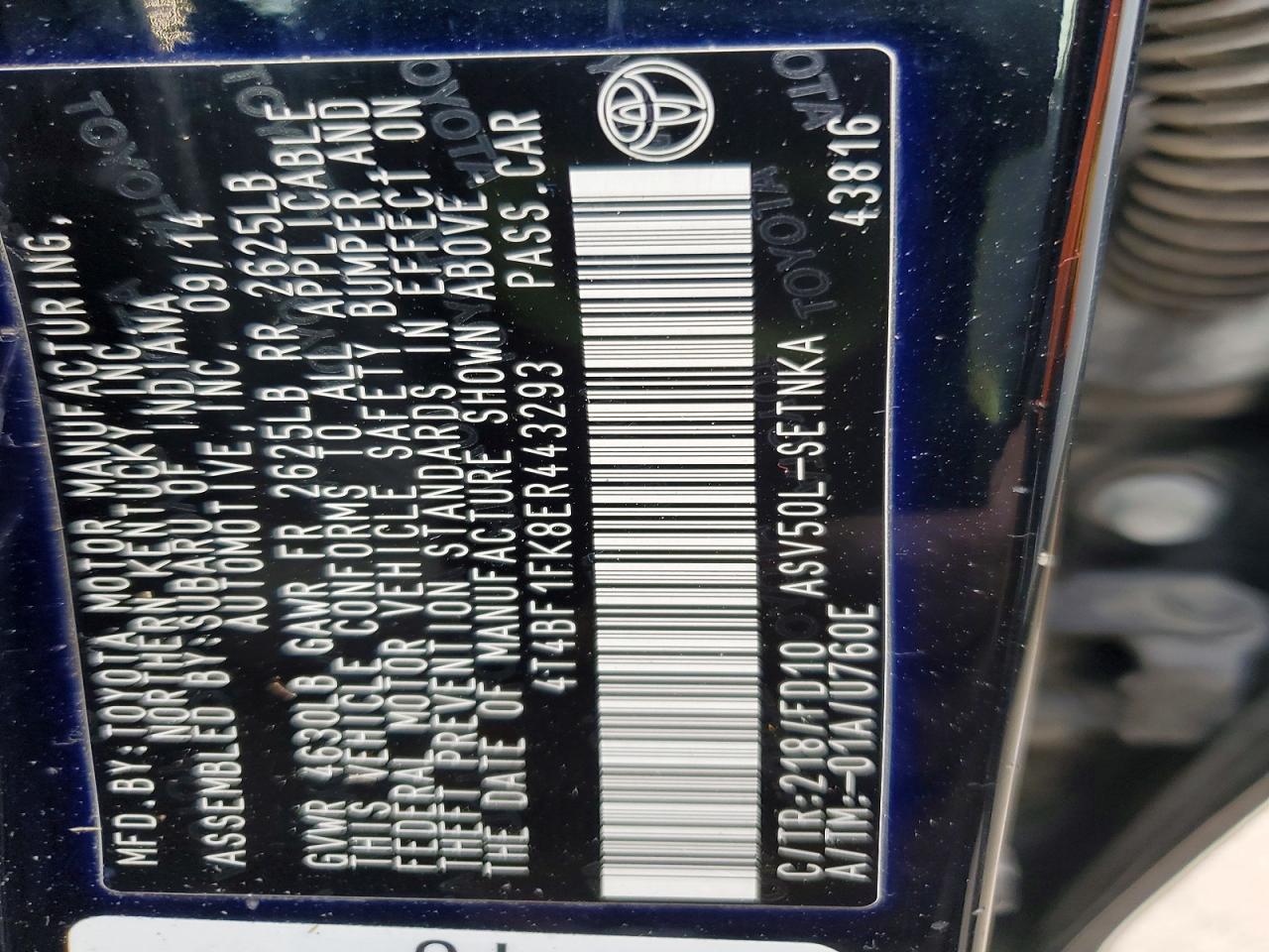 2014 TOYOTA CAMRY L photo 13