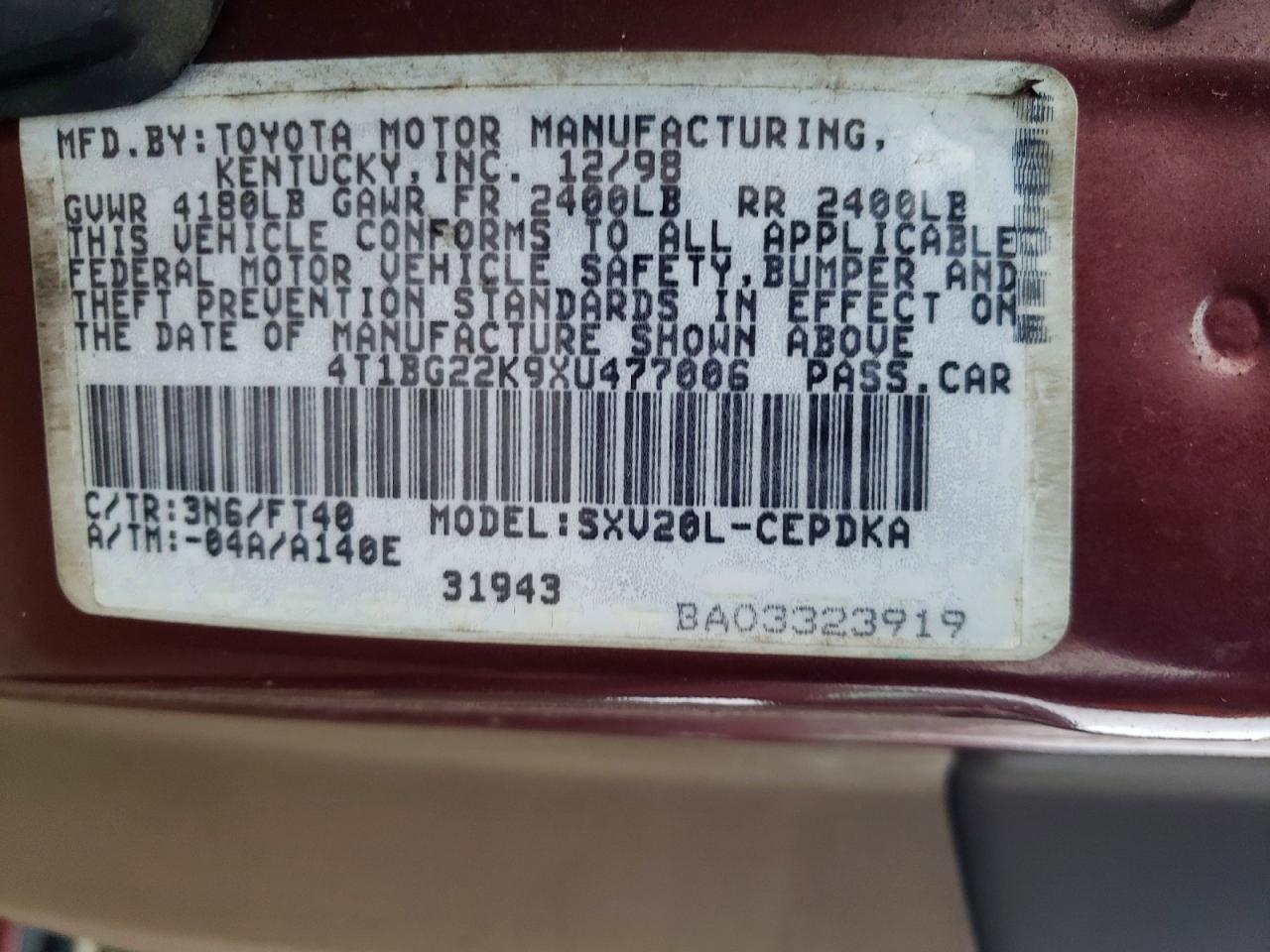 1999 TOYOTA CAMRY CE photo 12