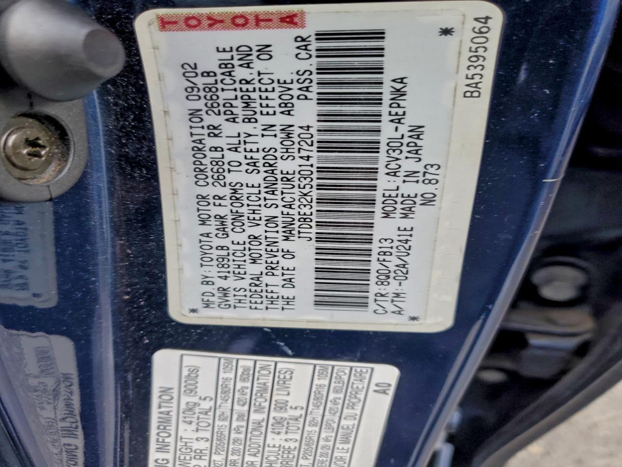 2003 TOYOTA CAMRY LE photo 12