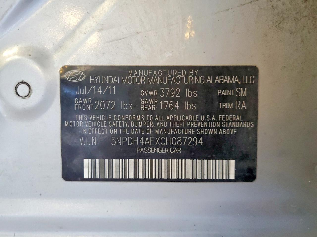 2012 HYUNDAI ELANTRA GLS photo 12