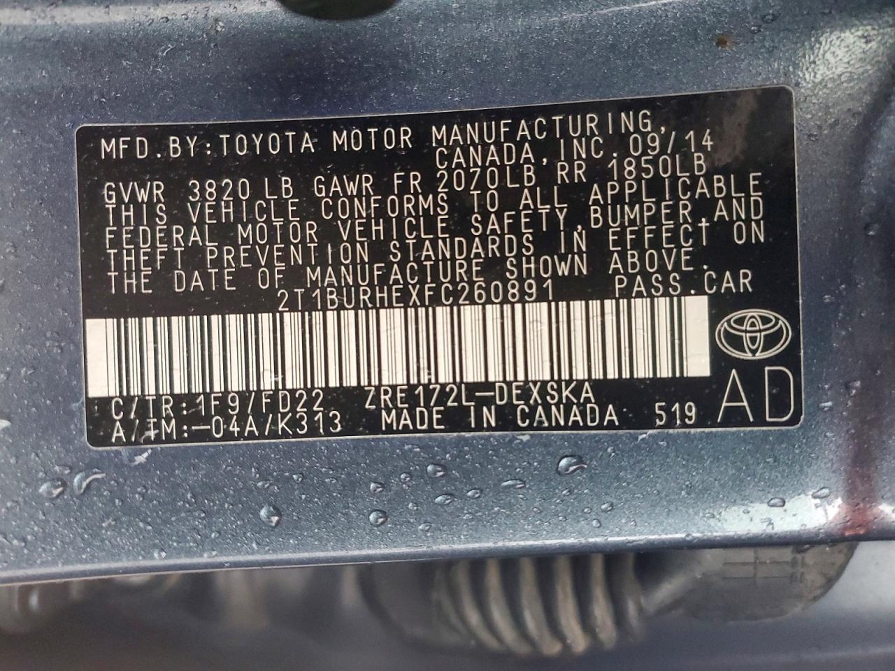 2015 TOYOTA COROLLA L photo 12