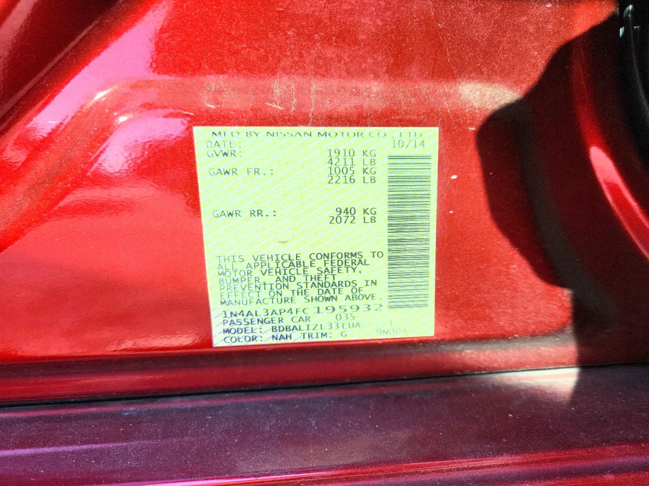 2015 NISSAN ALTIMA 2.5 photo 12