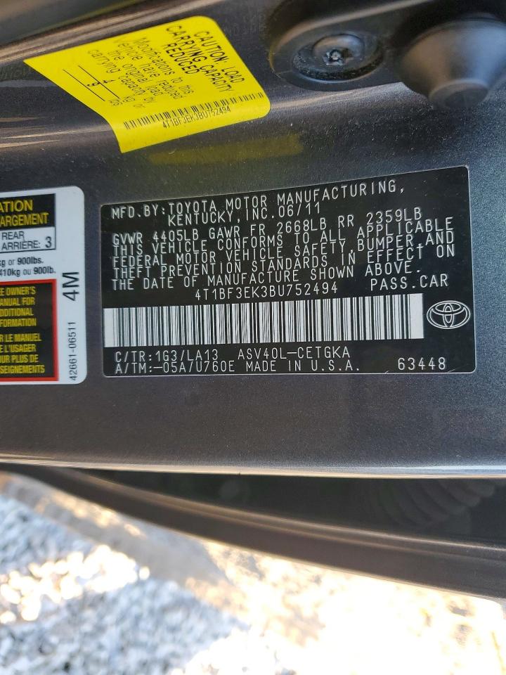 2011 TOYOTA CAMRY BASE photo 12