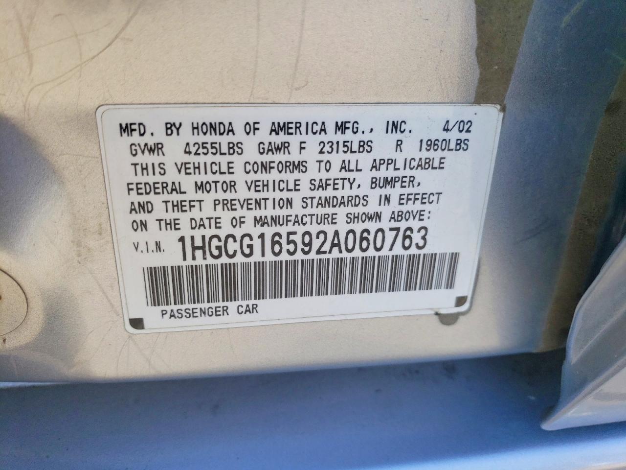 2002 HONDA ACCORD EX photo 12