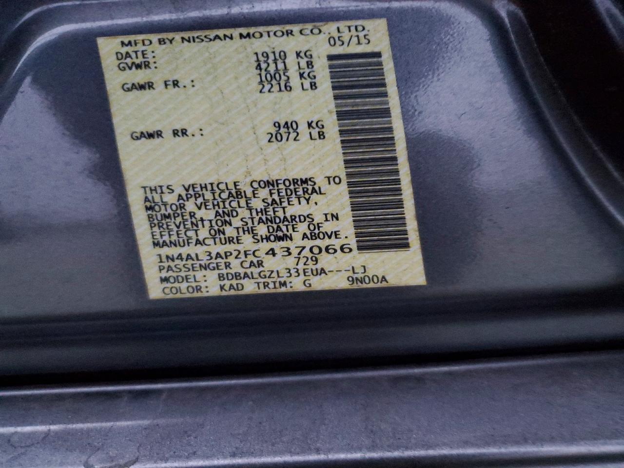 2015 NISSAN ALTIMA 2.5 photo 12