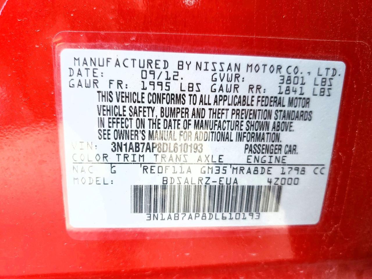 2013 NISSAN SENTRA S photo 12